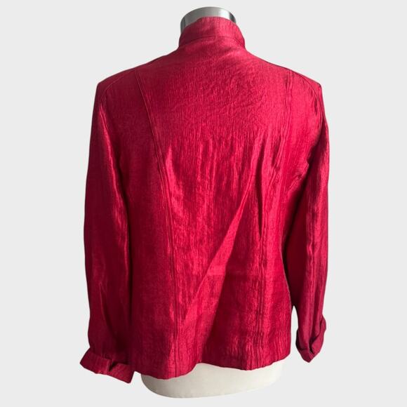 Chico's Size 2 Jacket Large Red Full Zip Rayon Polyester Nylon - Picture 7 of 10